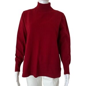 Anne Klein Mock Neck long Sleeve Cotton Cashmere Blend Sweater Top Wine Color L